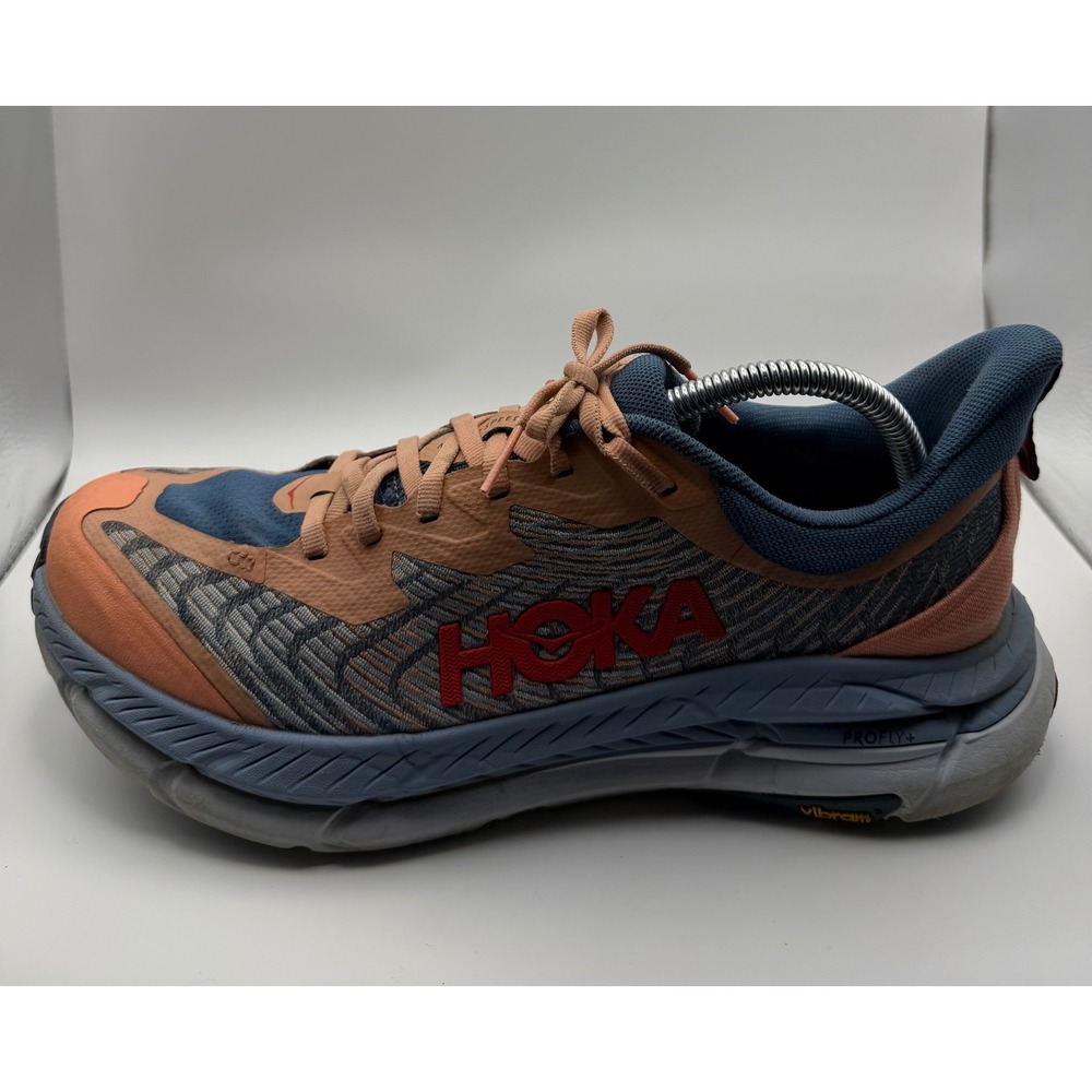 Hoka Mafate Speed 4 Trail Running Shoes Womens 10.5 Peach Blue Good Vibram Sole